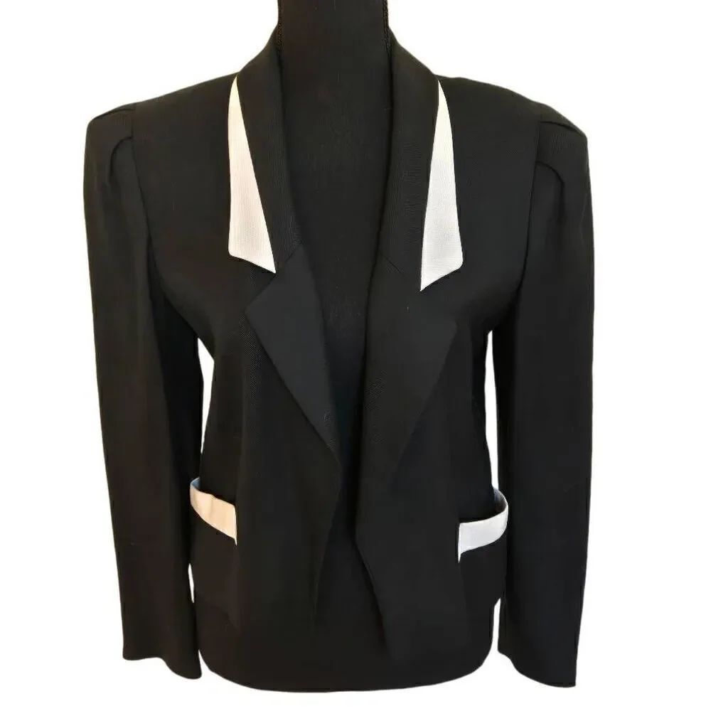 Louis Feraud Womens Designer Notch Lapel Blazer Jacket Black White 6